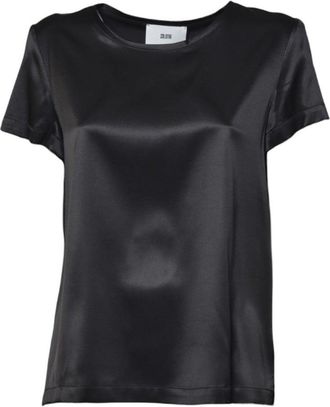 SOLOTRE Black Satin Crewneck Top