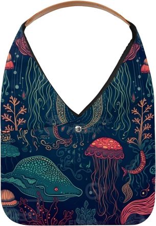 Generic Jellyfish Reusable Lightweight Grocery Bags - Foldable Into Compact Pouch, Washable & Sturdy, Multipurpose for Shopping and Travel