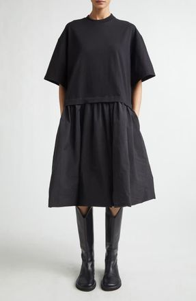 Melitta Baumeister Combo Jersey & Poplin T-Shirt Dress in Black at Nordstrom, Size Medium