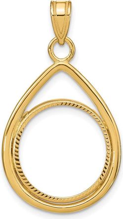 Diamond2Deal 14k Yellow Gold Diamond-cut Lightweight Teardrop 16.5mm Coin Bezel Pendant