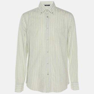Ermenegildo Zegna Green/grey Stripe Cotton Long Sleeve Shirt