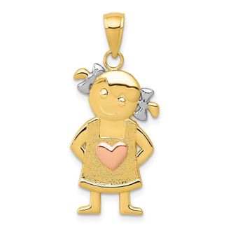 Diamond2Deal 14k Yellow and Rose Gold Rhodium Girl Pendant