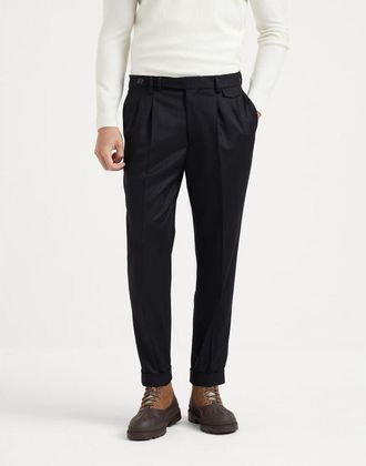 Brunello Cucinelli MenS Black Wool Pleated Trousers, Size 26