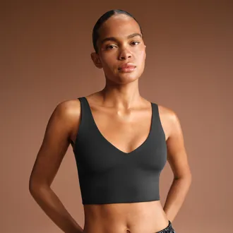 Nike Womens SKIMS Matte V-Neck Long-Line Bra in Black | BALLL8616W-OBD