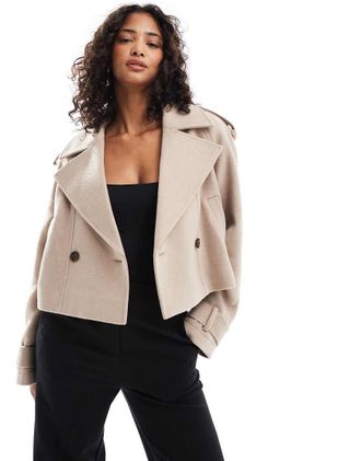 Asos cropped formal trench coat in mushroom-Brown