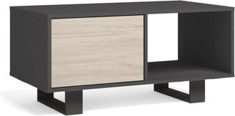 Skraut Home Mesa de centro con puertas, salón comedor, Modelo wind, color estructura Gris Antracita, color puertas Roble, medidas 92x50x45cm de altura. - Skraut