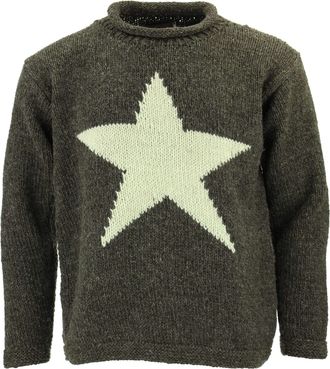 Loud Elephant Chunky Wool Knit Star Jumper - Brown & Cream (X-Large)