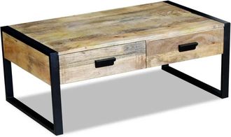 vidaXL Vidaxl - Mesa De Centro Con 2 Cajones Madera Maciza Mango 100x60x40 Cm