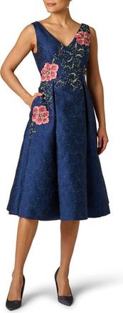 Adrianna Papell Beaded Jacquard Fit & Flare Cocktail Dress in Midnight Multi at Nordstrom, Size 16