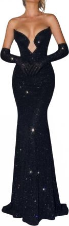 Portia & Scarlett Strapless Delicate Mesh Column Gown In Black