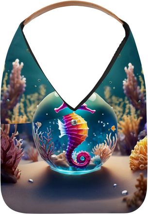 Generic Seahorse Crystal Ball Reusable Lightweight Grocery Bags - Foldable Into Compact Pouch, Washable & Sturdy, Multipurpose for Shopping and Travel