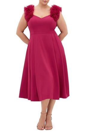 City Chic Roselyn Fit & Flare Stretch Crepe Cocktail Dress in Raspberry at Nordstrom, Size Xxxs