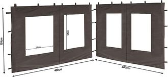 Quick-Star 2 Seitenteile Aus Pe Mit Fenster 300x195cm / 400x195cm F&uuml;r Pavillon 3x4m Seitenwand Anthrazit Ral 7012