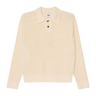 Obey Round-neck Knitwear, male, Beige, Size: L Ribbed Polo Knit