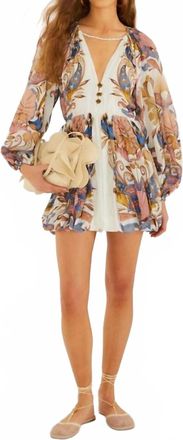 Farm Rio Puff Sleeve Mini Bubble Dress In Sea Garden Off-White