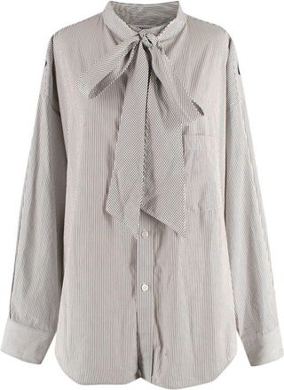 Balenciaga White and Navy Striped Logo Oversized Shirt with Tie Detail Size S
