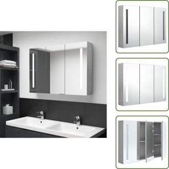 vidaXL The Living Store Armadietto Bagno con Specchio e LED Grigio Cemento 89x14x62 cm - Armadietto con specchio