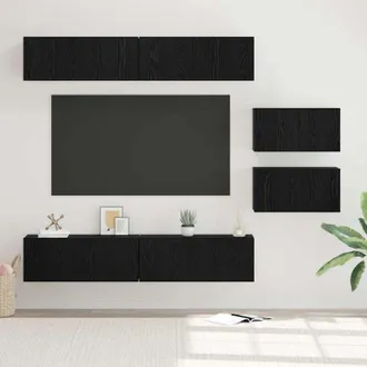 vidaXL Conjunto De Mueble De Tv 6 Pcs Roble Negro Madera De Ingenier&iacute;a