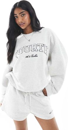 4th & Reckless Felpa grigia in cotone con logo boucl&eacute; ricamato in coordinato-Grigio