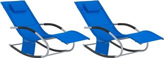 SoBuy Set De 2 Tumbonas Mecedoras Con Almohada Y Bolsillo Lateral Estructura De Hierro Malla Transpirable Teslin C&oacute;modo Soporta Hasta 150 Kg Color Azul Real