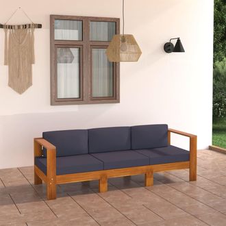 vidaXL Vidaxl - Sof&aacute; De Jard&iacute;n 3 Plazas Con Coj&iacute;n Gris Oscuro Madera De Acacia