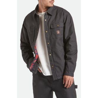 Brixton Builders Flannel Lined Overshirt in Washed Black/Red at Nordstrom, Size Xx-Large