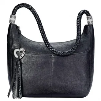 Brighton Barbados Ziptop Hobo Handbag In Black