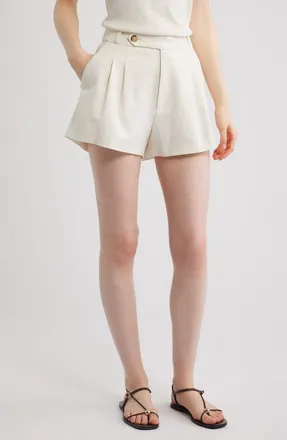 D&ocirc;en Kingsley Pleated Linen Blend Shorts in Salt at Nordstrom, Size 12