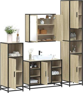 vidaXL Vidaxl - Juego De Muebles De Ba&ntilde;o 4 Pzas Contrachapada Roble Sonoma