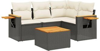 vidaXL Set De Muebles De Jard&iacute;n 5 Pzas Y Cojines Rat&aacute;n Sint&eacute;tico Negro Vidaxl