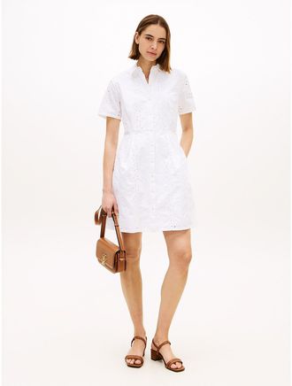 Tommy Hilfiger Womens Embroidered Eyelet Poplin Shirtdress - White - XXL