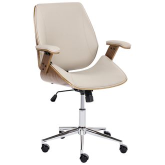 Beliani Silla De Oficina De Piel Sint&eacute;tica Giratoria Con Altura Ajustable Reclinable Con Reposabrazos Gris Pardo Bendra