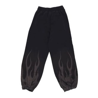 Vision Of Super Zwarte Vlammen Fleece Trainingsbroek - Dames - Sweatpants - Zwart - S - Katoen - Broeken