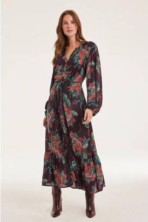 Didi gebloemde A-lijn jurk donkerbruin