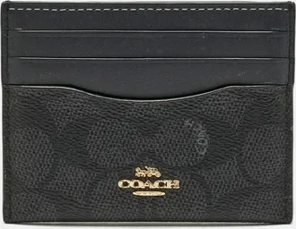 Coach Black/grey Signature Coated Canvas And Leather Card Holder