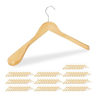Relaxdays Pack De 100 Perchas Traje Anchas, Para Chaquetas, Abrigos O Vestidos, Madera, 45 Cm De Ancho, Marr&oacute;n Claro