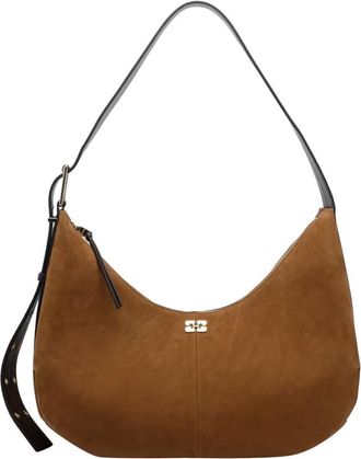 Ganni Brown Logo Large Shoulder Bag