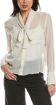 Frame Denim Polka Dot Modern Tie Blouse