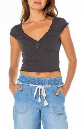 Roxy Moonglow Stretch Cotton Crop Top in Phantom at Nordstrom Rack, Size Xx-Large