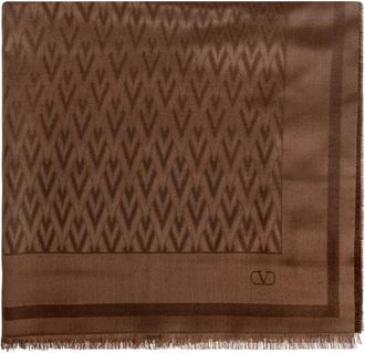Valentino Garavani Sjaal met rafelrand - Dames - Zijden sjaals - Bruin - ONE Size - Wol - Accessoires