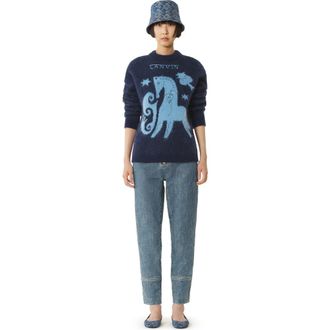Lanvin Blue Lunar Year Jacquard Mohair Sweater in Navy Blue at Nordstrom, Size X-Small