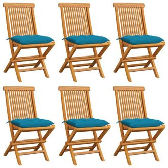 vidaXL Vidaxl - Sillas De Jard&iacute;n 6 Uds Madera De Teca Con Cojines Azul Claro