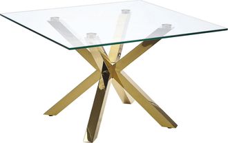 Beliani Mesa De Centro Cristal Dorado 70 X 70 Cm Patas De Metal Brillante Cuadrada Moderna Sala De Estar Dormitorio Starlight