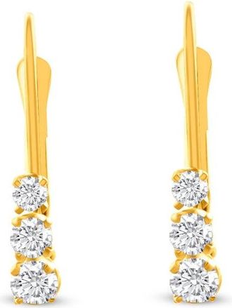 Pompeii3 1/4Ct TW Three Stone Diamond Leverback Hoops Womens Earrings 14k Gold 1/2 Tall