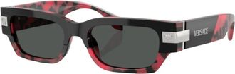 Versace Stijlvolle zonnebril Zwart/Rood Havana Grijs - Heren - Zonnebrillen - Veelkleurig - 53 MM - Accessoires