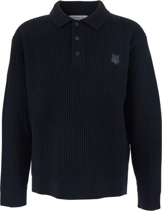 Maison Kitsun&eacute; Black Shirt Collar Sweater