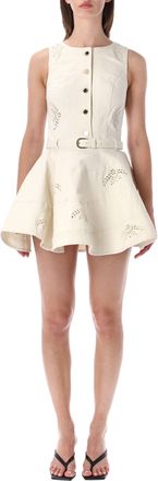 Self Portrait Cream Cream Denim Broderie Mini Dress