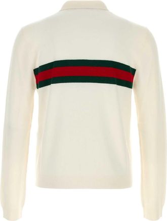 Gucci Mens Cashmere Striped Polo Shirt White