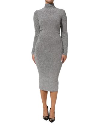 Dolce & Gabbana Gray Nylon Bodycon Sheath Long Sleeves Womens Dress