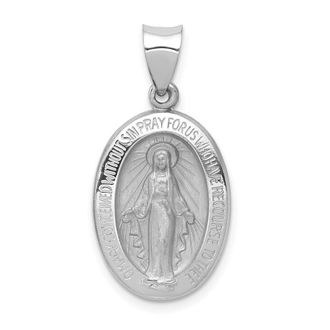 Diamond2Deal 14k White Gold Polished Satin Miraculous Medal Hollow Pendant
